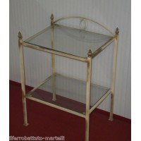 Bedside Table Wrought Iron. Ivory color with golden shades. 886