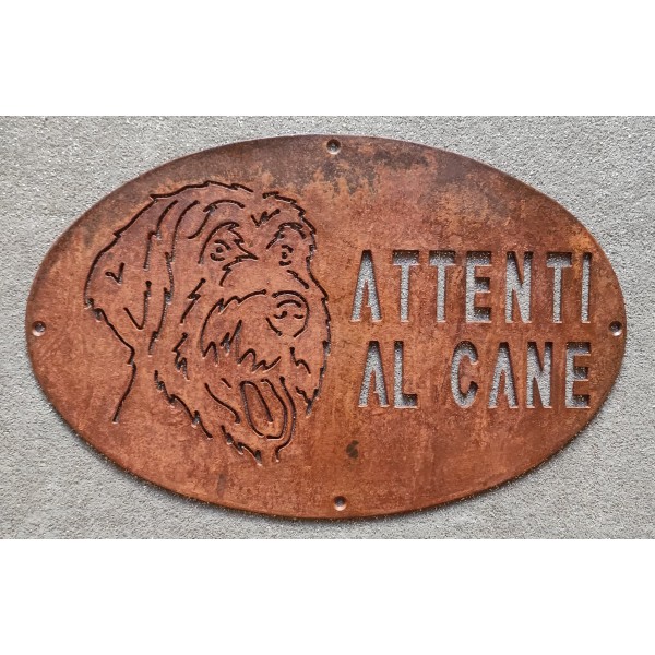 Plaque / Nameplate / Cartel "BEWARE OF THE DOG" in Iron . laser cutting . Italian Spinone . 1764