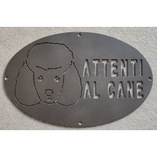 Plaque / Nameplate / Cartel "BEWARE OF THE DOG" in Iron . laser cutting . Poodle. 1770