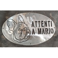 Plaque / Nameplate / Cartel "BEWARE OF THE DOG" in Iron . laser cutting . French Bulldog . 1771