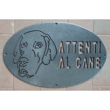 Plaque / Nameplate / Cartel "BEWARE OF THE DOG" in Iron . laser cutting . Dalmatian . 1772