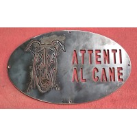 Plaque / Nameplate / Cartel "BEWARE OF THE DOG" in Iron . laser cutting . Greyhound . 1778