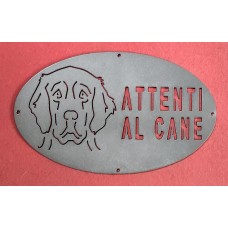 Targa / Targhetta / Cartello "ATTENTI AL CANE" in ferro . Disegno Laser . Golden Retriever . 1786