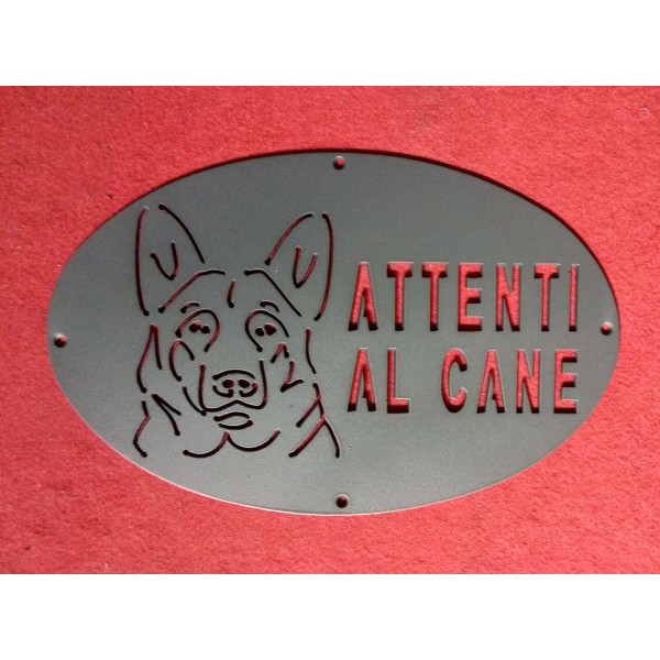 Plaque / Nameplate / Cartel "BEWARE OF THE DOG" in Iron . laser cutting . German shepherd . Wolf dog . 1751