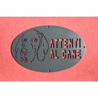 Plaque / Nameplate / Cartel "BEWARE OF THE DOG" in Iron . laser cutting . Vizsla . 1754