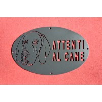 Targa / Targhetta / Cartello "ATTENTI AL CANE" in ferro . Disegno Laser . Weimaraner . 1752