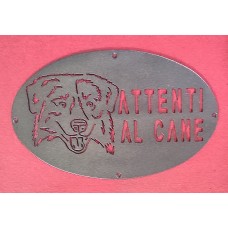 Targa / Targhetta / Cartello "ATTENTI AL CANE" in ferro . Disegno Laser . Border Collie . 1763