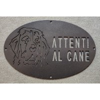 Targa / Targhetta / Cartello "ATTENTI AL CANE" in ferro . Disegno Laser . Leonberger . 1762