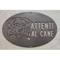 Targa / Targhetta / Cartello "ATTENTI AL CANE" in ferro . Disegno Laser . Australian Shepherd . 1759