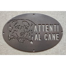 Targa / Targhetta / Cartello "ATTENTI AL CANE" in ferro . Disegno Laser . Border Collie . 1763