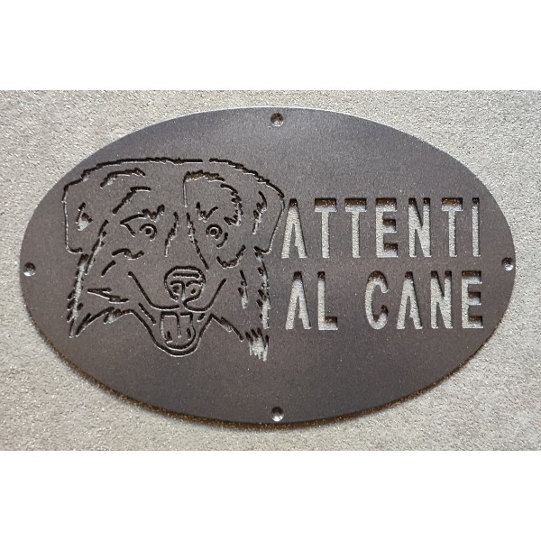 Targa / Targhetta / Cartello "ATTENTI AL CANE" in ferro . Disegno Laser . Border Collie . 1763