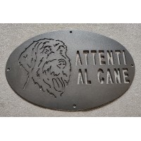 Plaque / Nameplate / Cartel "BEWARE OF THE DOG" in Iron . laser cutting . Wirehaired Griffon . 1765