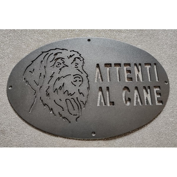 Plaque / Nameplate / Cartel "BEWARE OF THE DOG" in Iron . laser cutting . Wirehaired Griffon . 1765