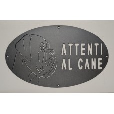 Targa / Targhetta / Cartello "ATTENTI AL CANE" in ferro . Disegno Laser . Boxer . 1775