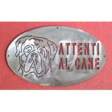 Plaque / Nameplate / Cartel "BEWARE OF THE DOG" in Iron . laser cutting . Dogue de Bordeaux . 1788