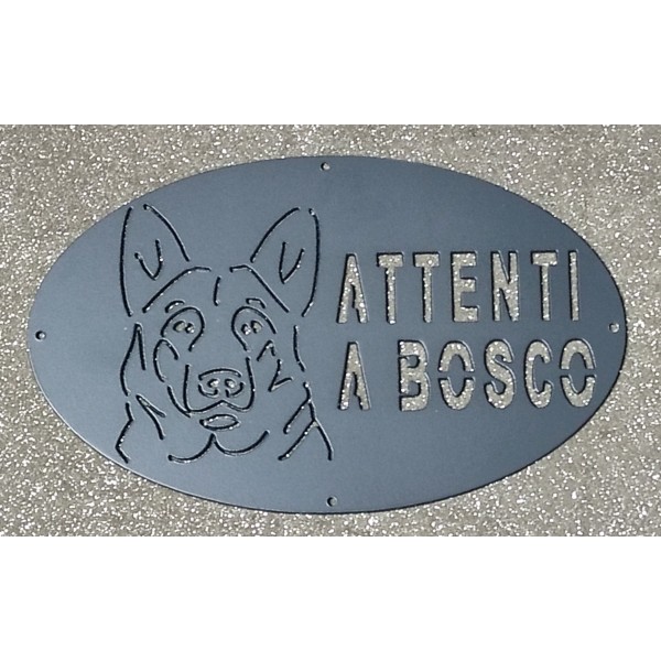 Plaque / Nameplate / Cartel "BEWARE OF THE DOG" in Iron . laser cutting . German shepherd . Wolf dog . 1751