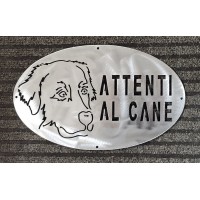 Targa / Targhetta / Cartello "ATTENTI AL CANE" in ferro . Disegno Laser . Pastore Abruzzese . 1790