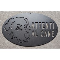 Targa / Targhetta / Cartello "ATTENTI AL CANE" in ferro . Disegno Laser . Pastore di Tatra . 1794