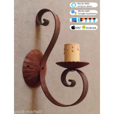 WROUGHT IRON WALL LAMP design . rust . SMART lighting . compatible with iOS and Android. works with Amazon Alexa, Google Home, Ifttt. light lamp INTELLIGENT HOME AUTOMATION WIFI. 103