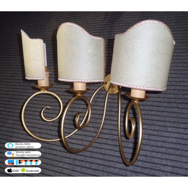 WROUGHT IRON WALL LAMP design . gold . SMART lighting . compatible with iOS and Android. works with Amazon Alexa, Google Home, Ifttt. light lamp INTELLIGENT HOME AUTOMATION WIFI. 125