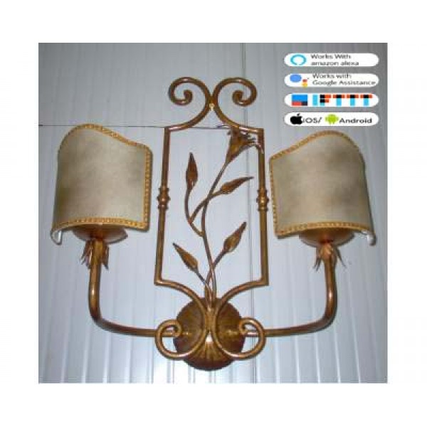 WROUGHT IRON WALL LAMP design . gold . SMART lighting . compatible with iOS and Android. works with Amazon Alexa, Google Home, Ifttt. light lamp INTELLIGENT HOME AUTOMATION WIFI. 156