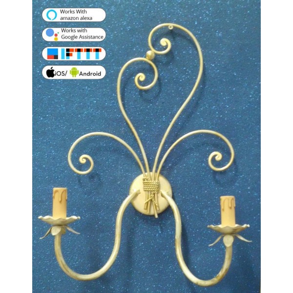 WROUGHT IRON WALL LAMP design . gold . SMART lighting . compatible with iOS and Android. works with Amazon Alexa, Google Home, Ifttt. light lamp INTELLIGENT HOME AUTOMATION WIFI. 173