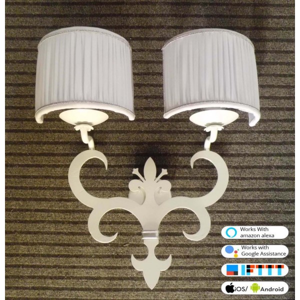 APPLIQUE design FERRO BATTUTO . bianco .  illuminazione SMART compatibile con iOS e Android . funziona con Amazon Alexa, Google Home, Ifttt . WIFI luce lampada DOMOTICA INTELLIGENTE . 176