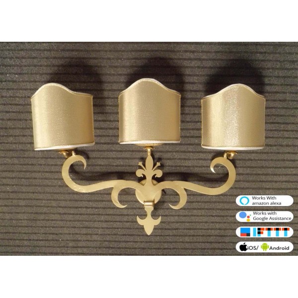 APPLIQUE design FERRO BATTUTO . oro .  illuminazione SMART compatibile con iOS e Android . funziona con Amazon Alexa, Google Home, Ifttt . WIFI luce lampada DOMOTICA INTELLIGENTE . 177