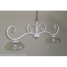Wrought Iron Chandelier. Dimensions approx. 85 x 40 cm. White color with glasses. 201