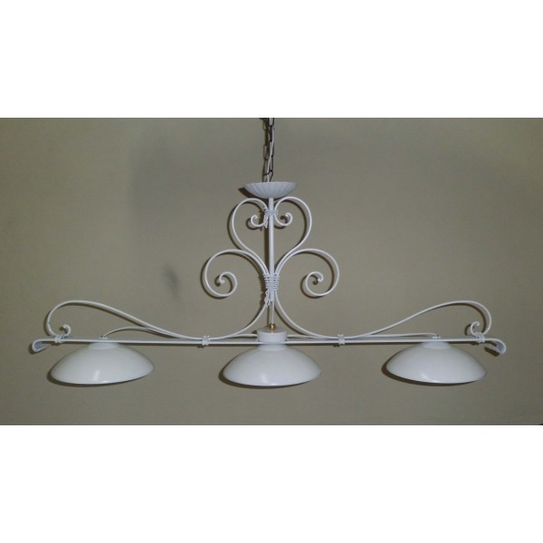 Wrought Iron Chandelier. Size approx. 120 x 50  cm . White color with Plates . with STANDARD or SMART lighting . 215