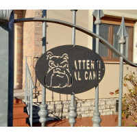 Targa Targhetta Cartello "ATTENTI AL CANE" in ferro . Disegno Laser Bulldog Inglese . 1750 