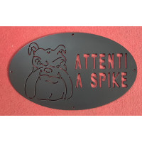 Targa Targhetta Cartello "ATTENTI AL CANE" in ferro . Disegno Laser Bulldog Inglese . 1750 