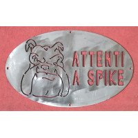 Targa Targhetta Cartello "ATTENTI AL CANE" in ferro . Disegno Laser Bulldog Inglese . 1750 