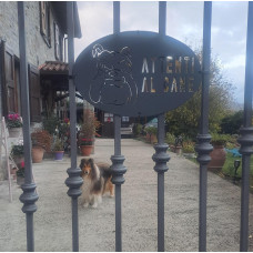 Targa Targhetta Cartello "ATTENTI AL CANE" in ferro . Disegno Laser Bulldog Inglese . 1750 