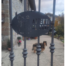 Targa Targhetta Cartello "ATTENTI AL CANE" in ferro . Disegno Laser Bulldog Inglese . 1750 