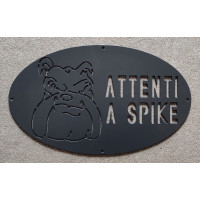 Targa Targhetta Cartello "ATTENTI AL CANE" in ferro . Disegno Laser Bulldog Inglese . 1750 