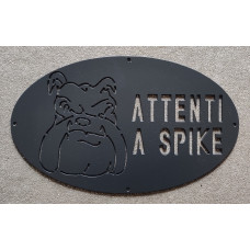 Targa Targhetta Cartello "ATTENTI AL CANE" in ferro . Disegno Laser Bulldog Inglese . 1750 