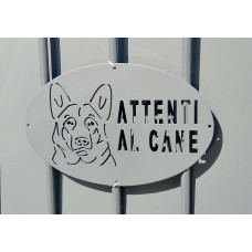 Targa Targhetta Cartello "ATTENTI AL CANE" in ferro . Disegno Laser Pastore Tedesco . 1751 