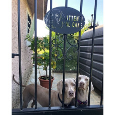 Targa Targhetta Cartello "ATTENTI AL CANE" in ferro . Disegno Laser Weimaraner . 1752 