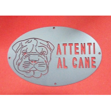 Targa Targhetta Cartello "ATTENTI AL CANE" in ferro . Disegno Shar-Pei . 1753 