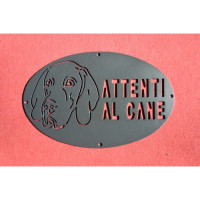 Targa Targhetta Cartello "ATTENTI AL CANE" in ferro . Disegno Bracco  . 1756 