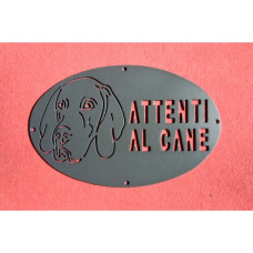 Targa Targhetta Cartello "ATTENTI AL CANE" in ferro . Disegno Hound  . 1757