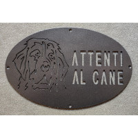 Targa Targhetta Cartello "ATTENTI AL CANE" in ferro . Disegno Bovaro del Bernese  . 1758 