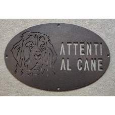 Targa Targhetta Cartello "ATTENTI AL CANE" in ferro . Disegno Landseer . 1761 Targa Targhetta Cartello "ATTENTI AL CANE" in ferro . Disegno Landseer . 1761
