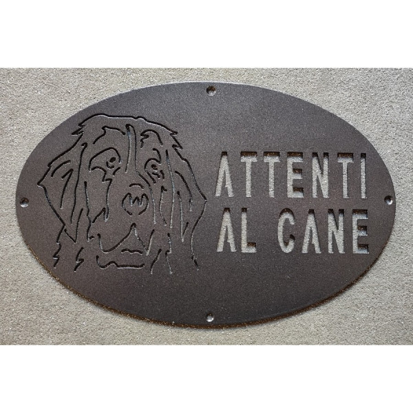 Targa Targhetta Cartello "ATTENTI AL CANE" in ferro . Disegno  Landseer . 1761