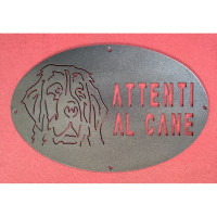 Targa Targhetta Cartello "ATTENTI AL CANE" in ferro . Disegno  Leonberg . 1762