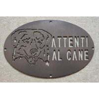 Targa Targhetta Cartello "ATTENTI AL CANE" in ferro . Disegno  Border Collie . 1763
