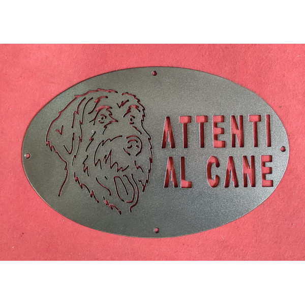 Targa Targhetta Cartello "ATTENTI AL CANE" in ferro . Disegno  Spinone Italiano . 1764