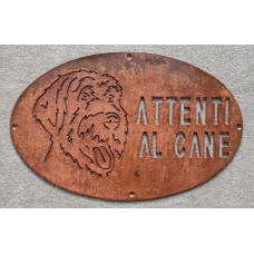 Targa Targhetta Cartello "ATTENTI AL CANE" in ferro . Disegno Griffone fauve de Bretagne . 1766 Targa Targhetta Cartello "ATTENTI AL CANE" in ferro . Disegno Griffone fauve de Bretagne . 1766