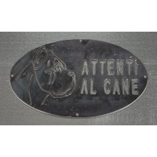Targa Targhetta Cartello "ATTENTI AL CANE" in ferro . Disegno Cane Corso con oreccchie e muso lungo . 1777
